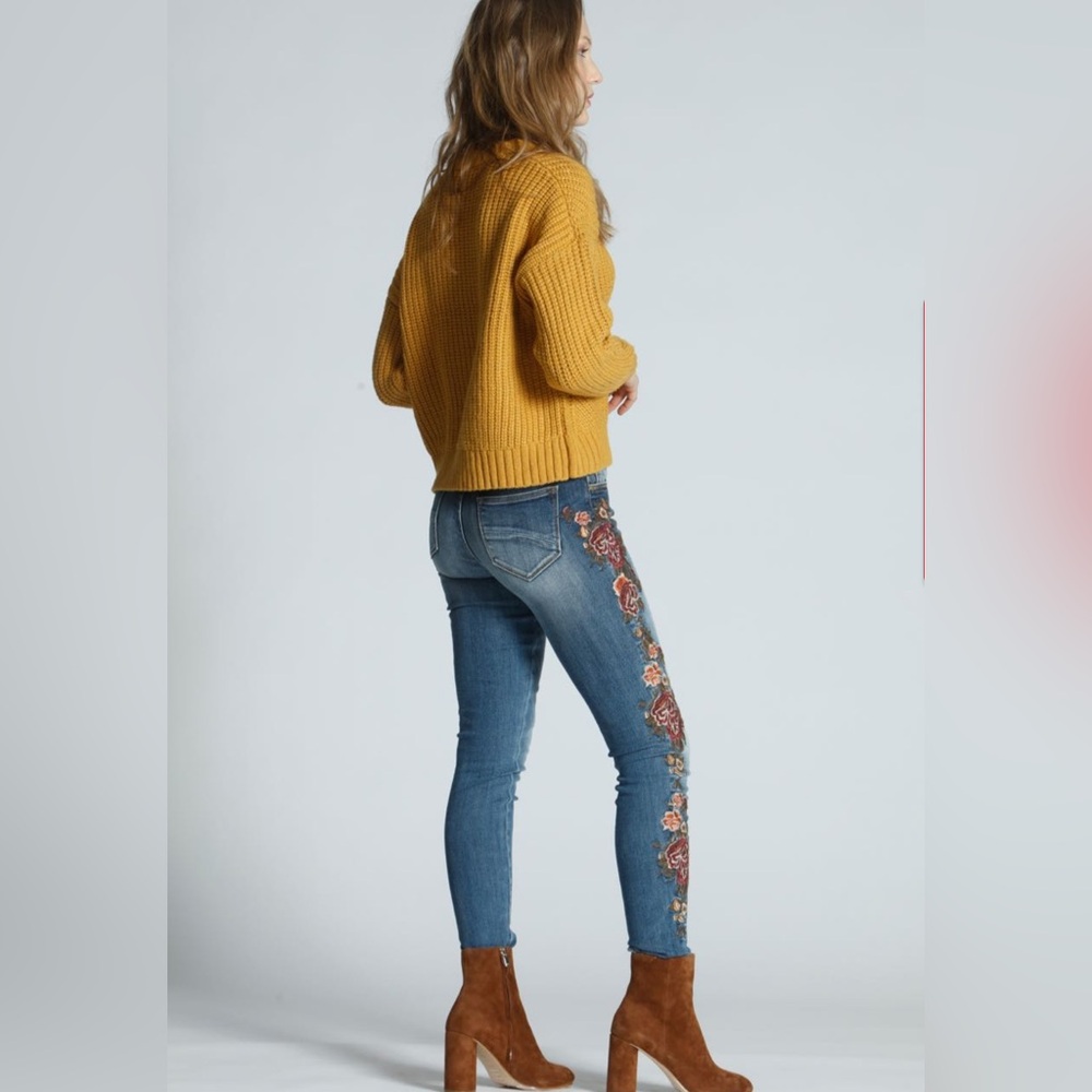 NEW Driftwood Embroidered Jackie Skinny Jean Tobacco & Wine Was Blue Jeans 28 - Picture 5 of 17